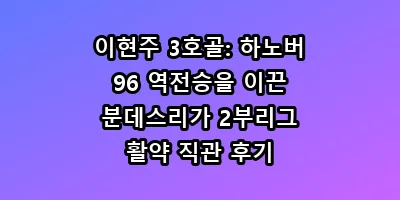 이현주 3호골: 하노버 96 역전승을 이끈 분데스리가 2부리그 활약 직관 후기