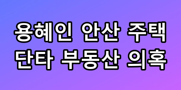 용혜인 안산 주택 단타